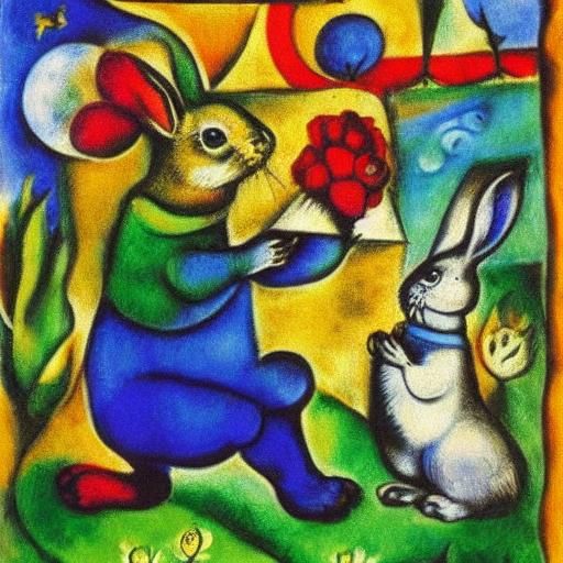 Rabbits Praying: A Surrealist Vision Inspired by Masters