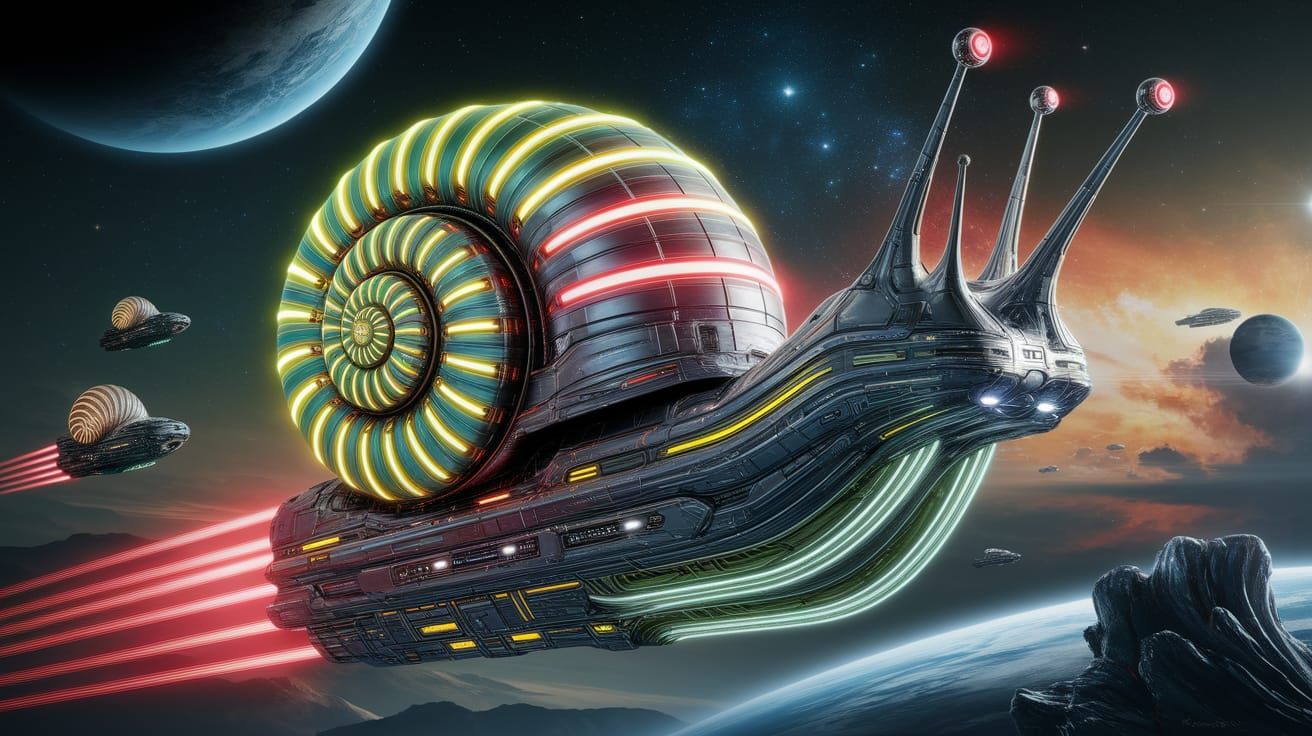 Bioluminescent Spaceship with Snail Shell Design