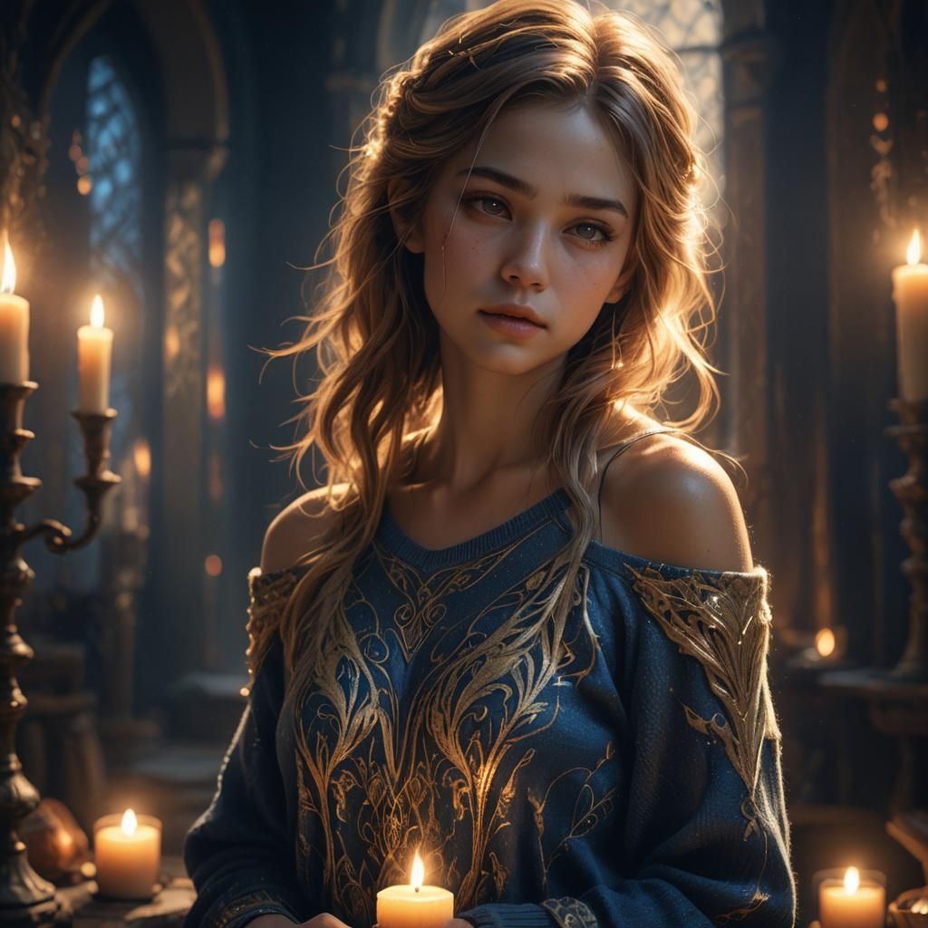 Girl in Open Shoulder Sweater Fantasy Art