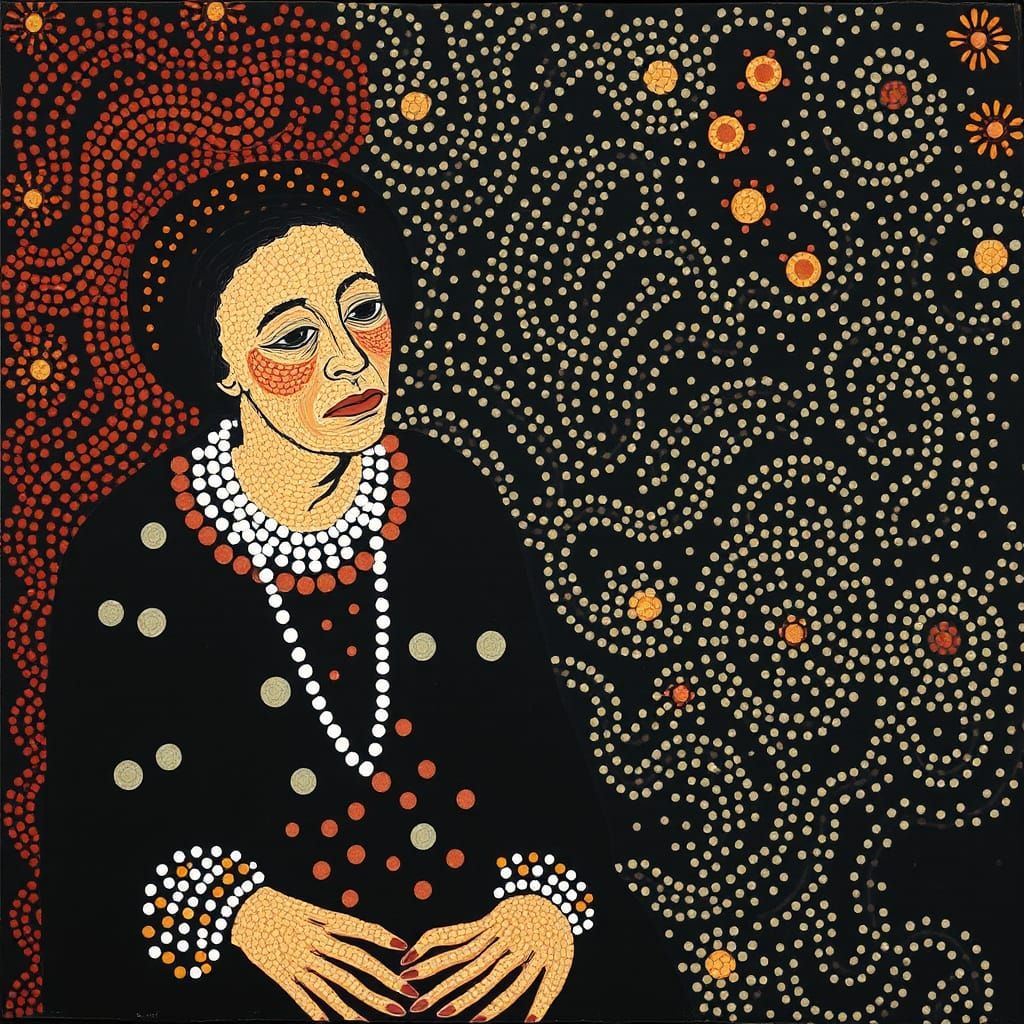 Whistler's Mother in Aboriginal Dot Painting Style