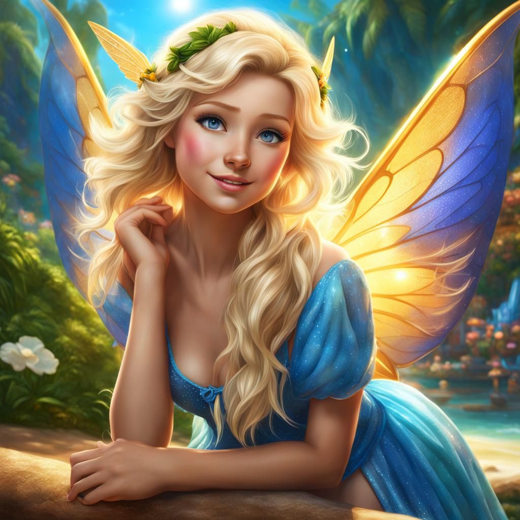 Blonde Girl with Sapphire Eyes and Wings
