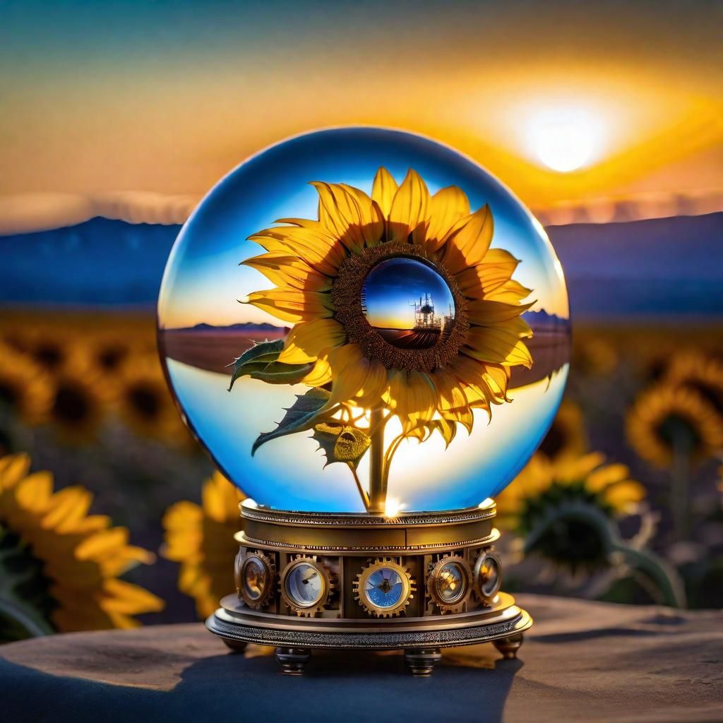 Sunflower in Crystal Sphere, Steampunk Style