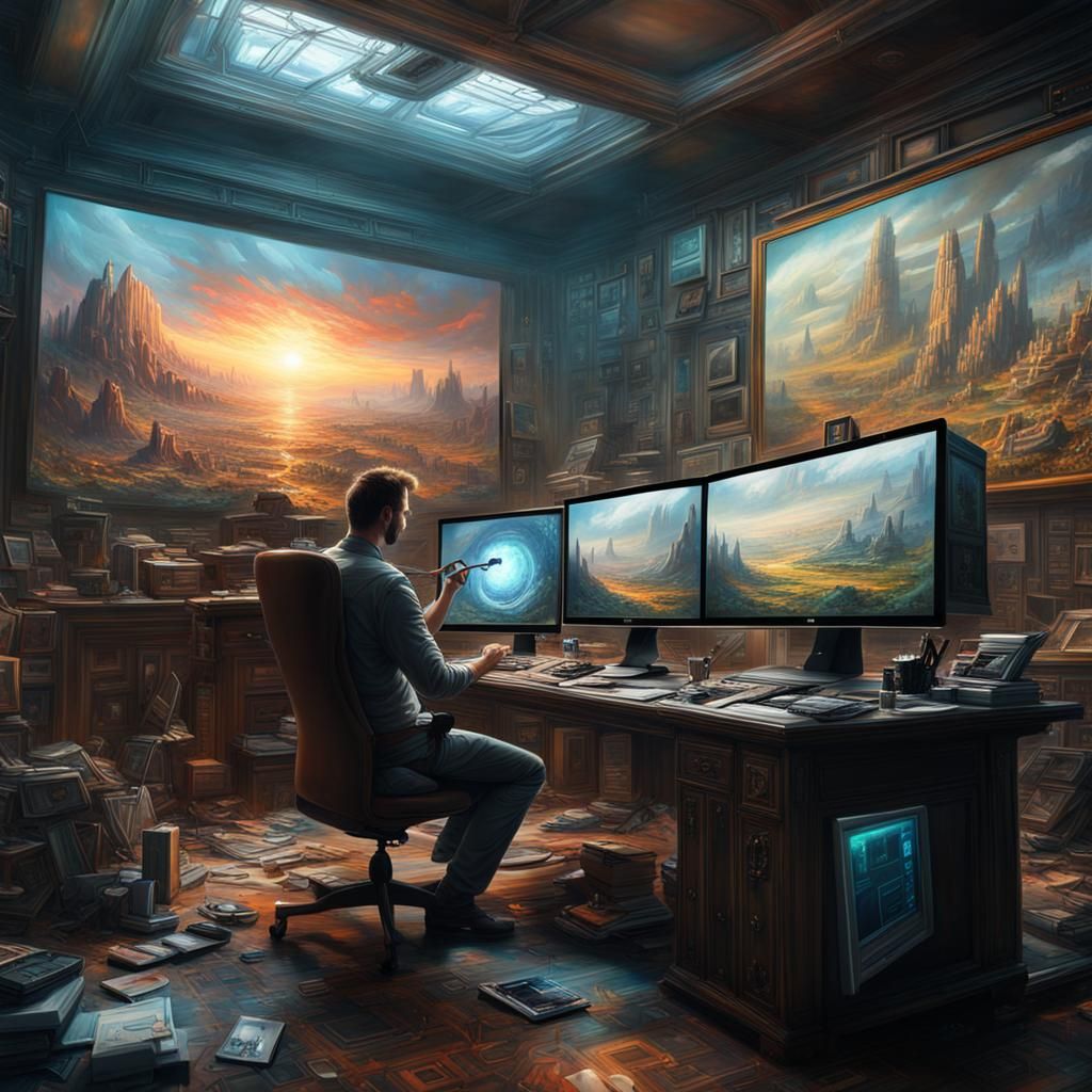 Futuristic Artist Painting with Technology: Digital Matte Pa...