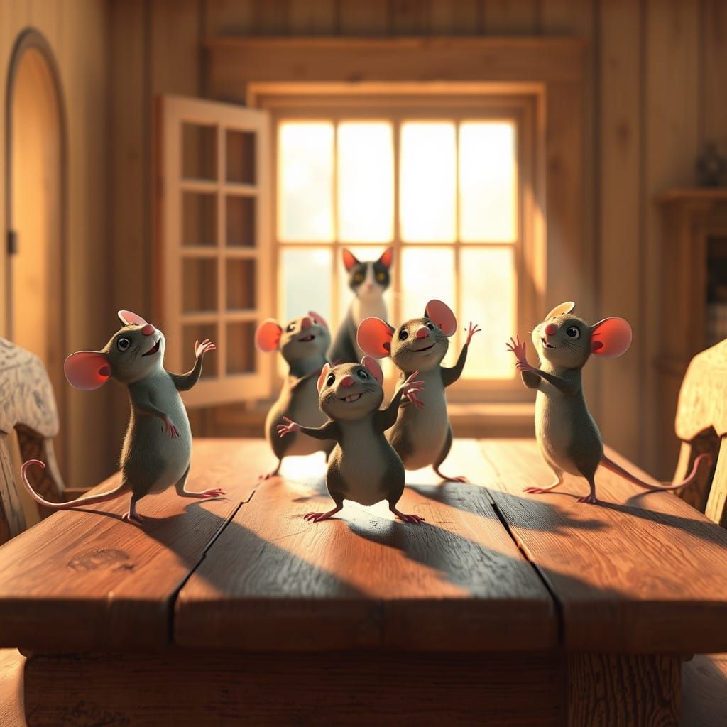 Mice Dance in Whimsical Kitchen Scene