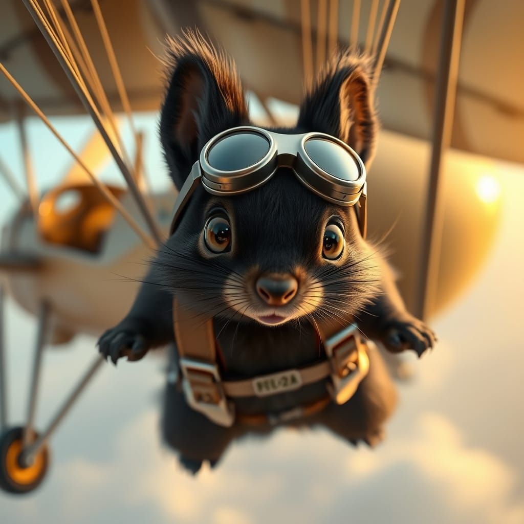 Parachuting Squirrel in Retro-Futuristic Style