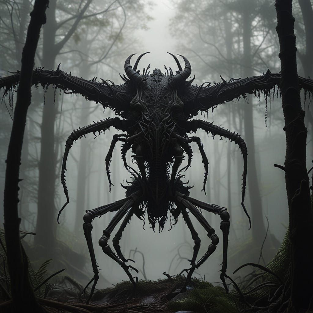 Ethereal Mantis Emerges from Macabre Forest of Bones