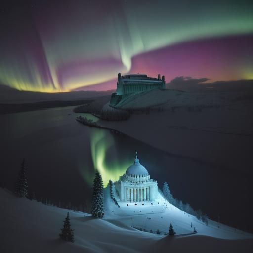 Colosseum Under Aurora Borealis: Cinematic Winter Scene