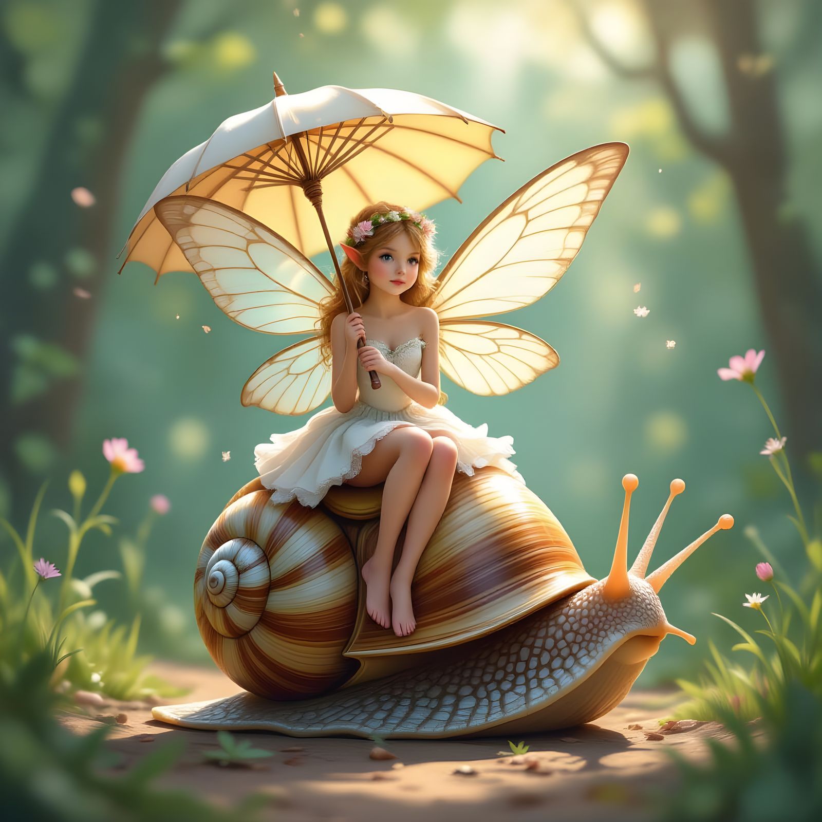 Fairy Riding Snail in Fantasy Digital Art
