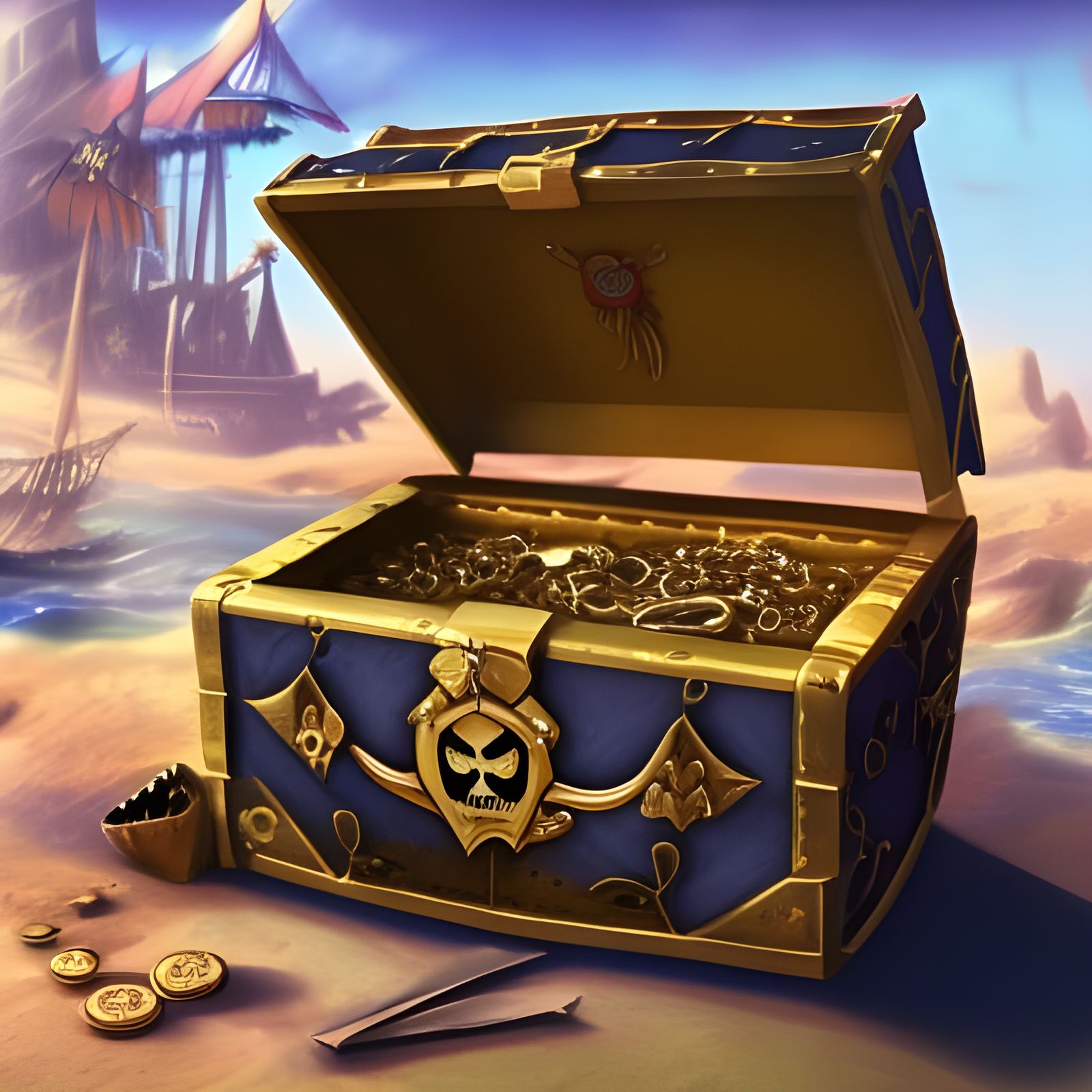 Pirate Treasure Chest Bursting with Riches