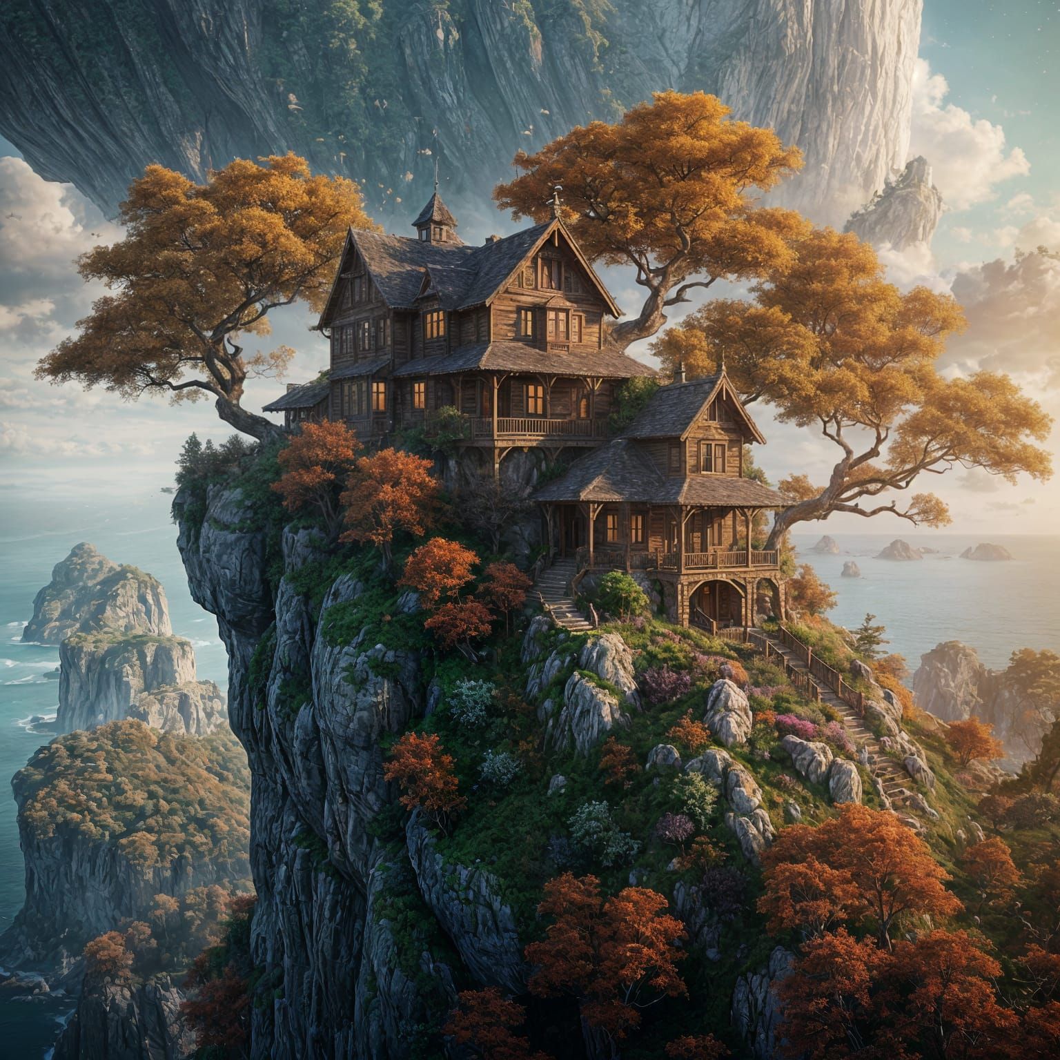 Cliffside House in Fantastical Matte Painting Style
