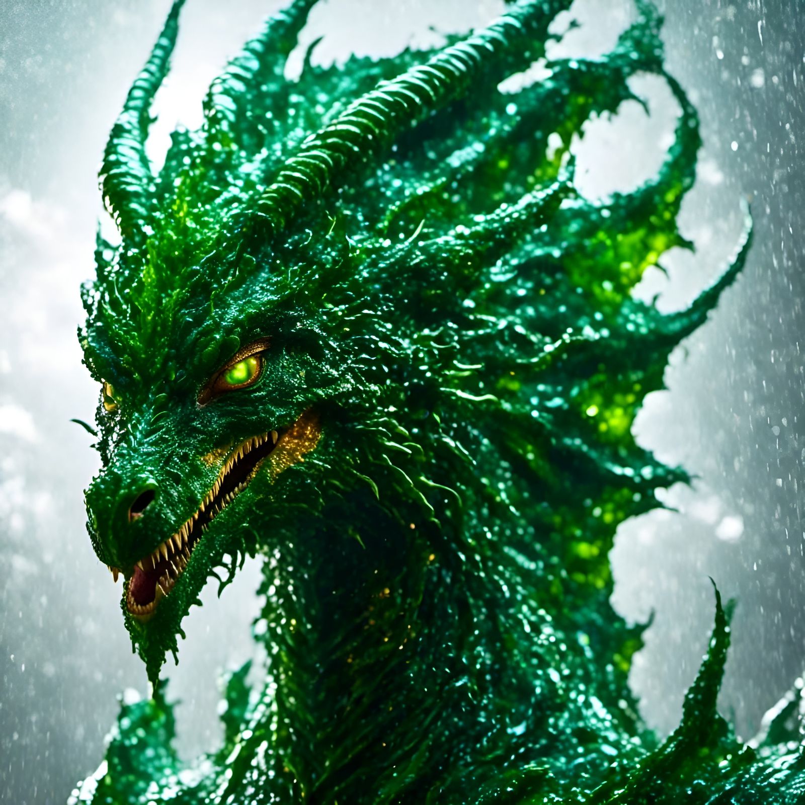Green Slime Dragon Head and Shoulders Portrait
