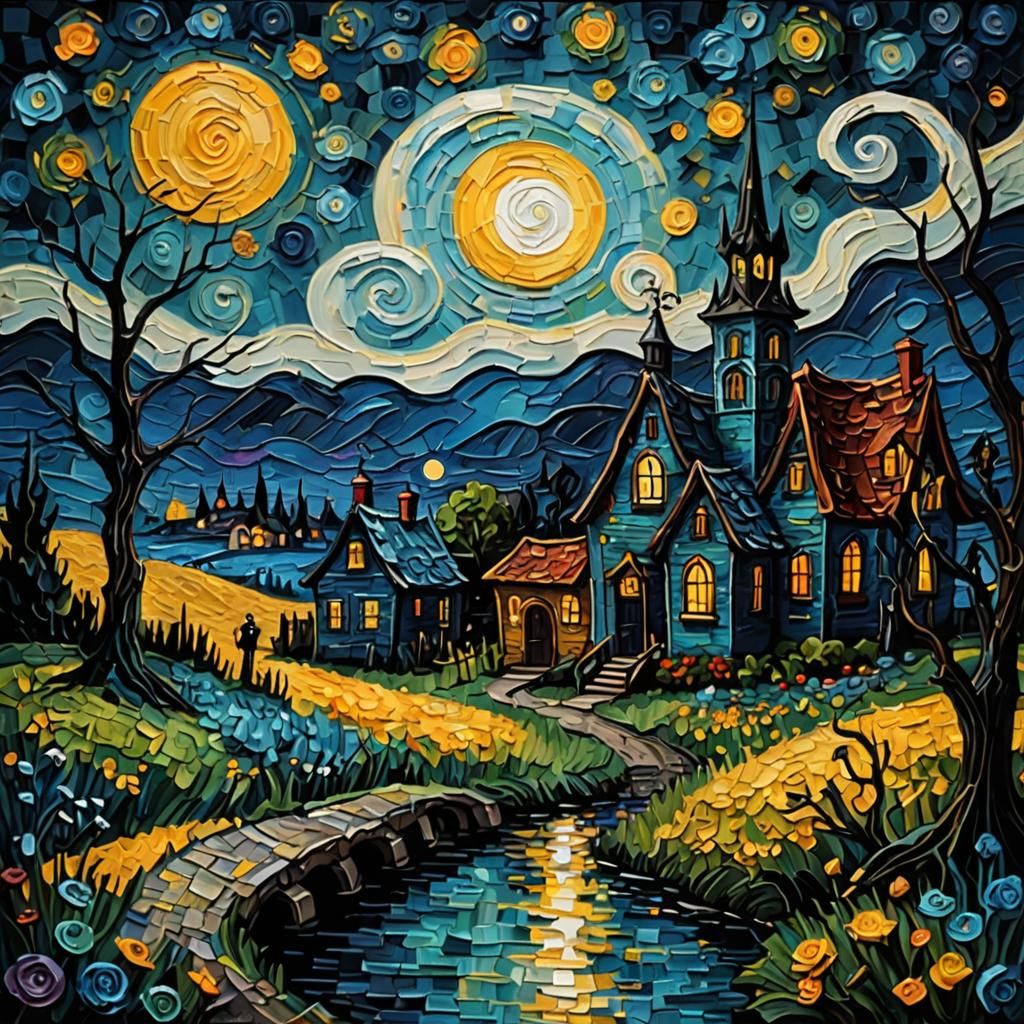 Van Gogh and Burtonesque Impasto Oil Painting