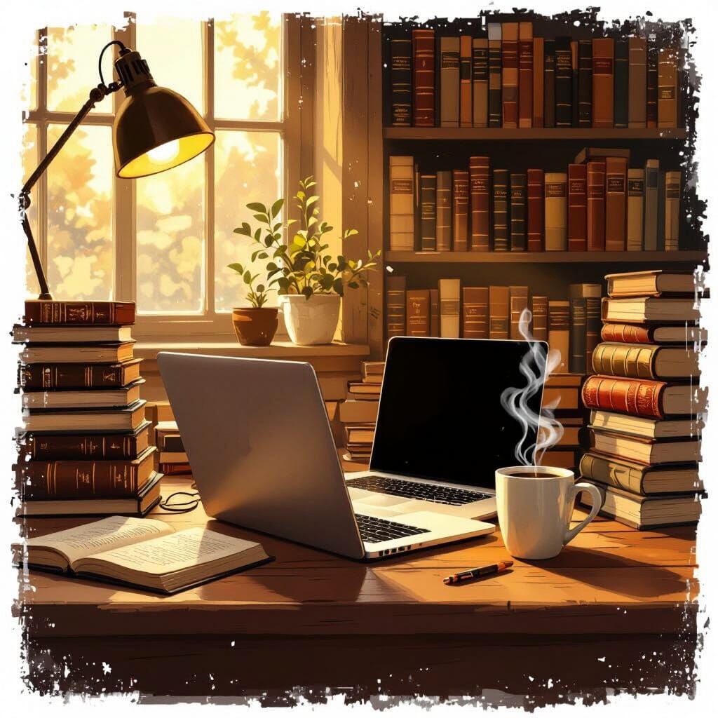 Cozy Study Room in Nostalgic Mixed Media Style