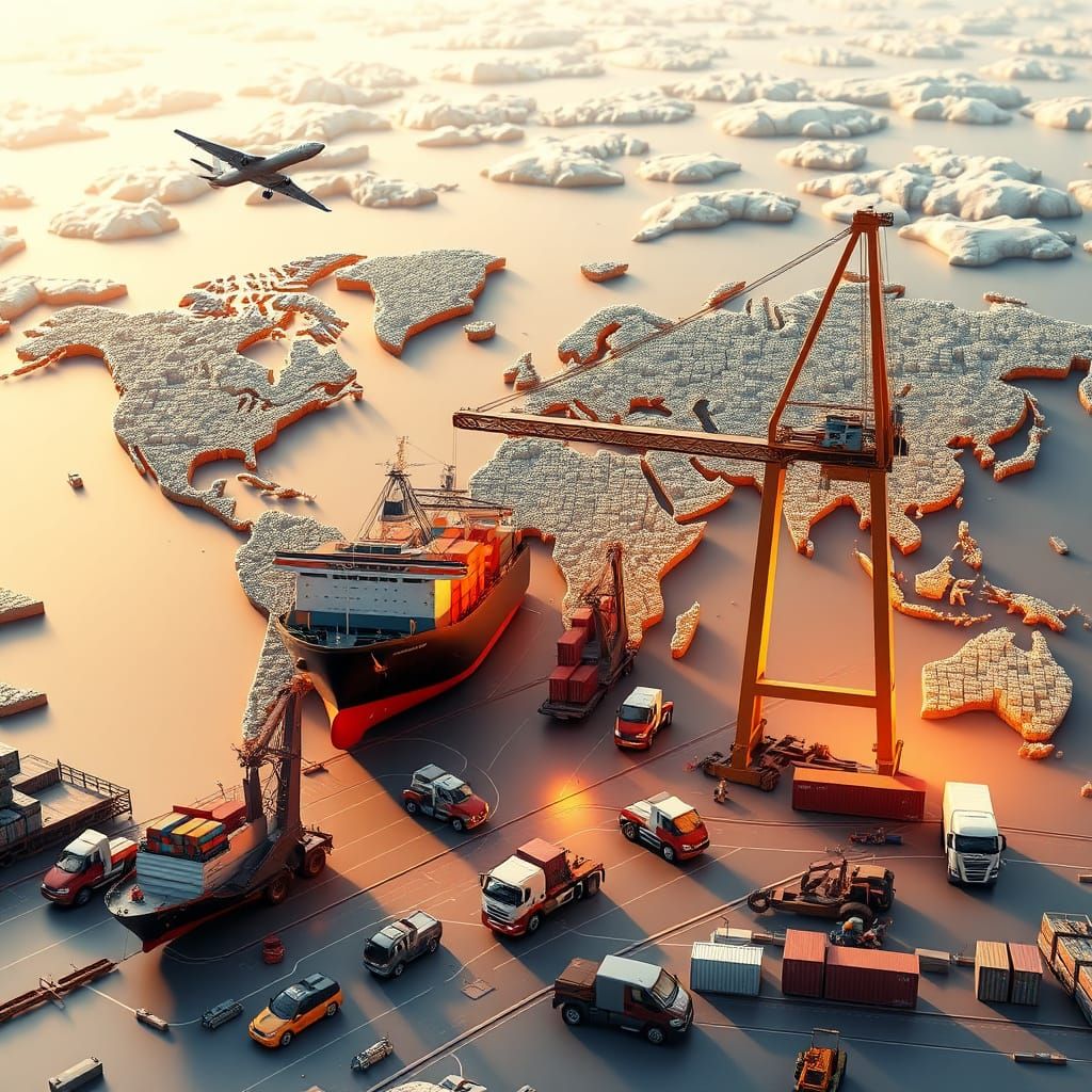 Global Supply Chain Logistics on 3D World Map