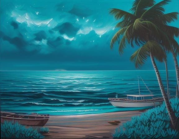 Turquoise Ocean Scene at Night