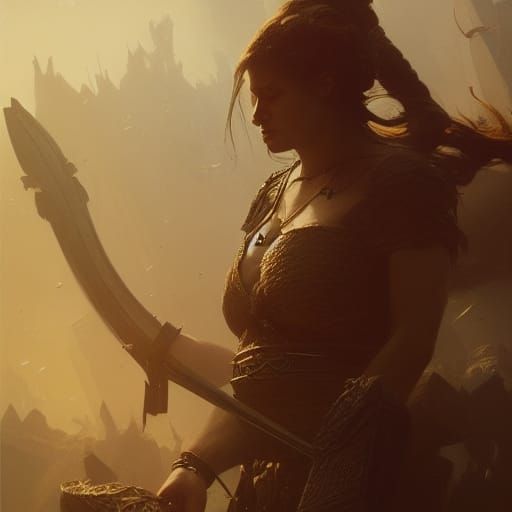 Fierce Viking Woman in Dark Fantasy Style