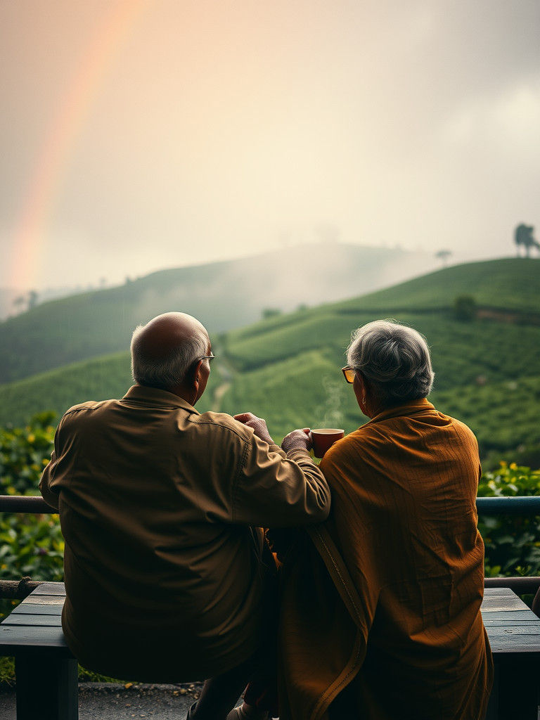 Elderly Couple Enjoying Tea in Darjeeling Estate