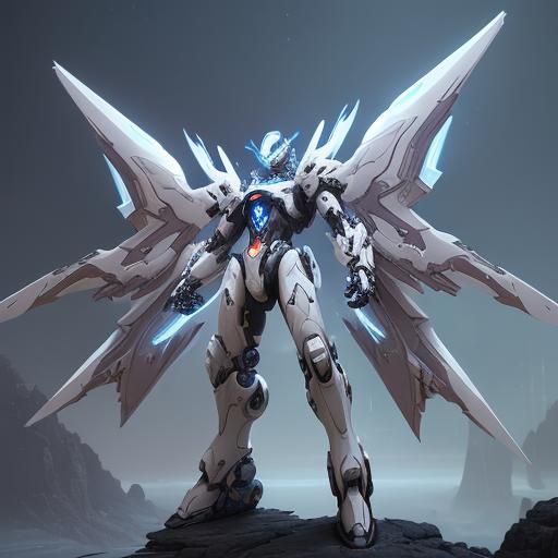 Futuristic White Mech with Laser Wings