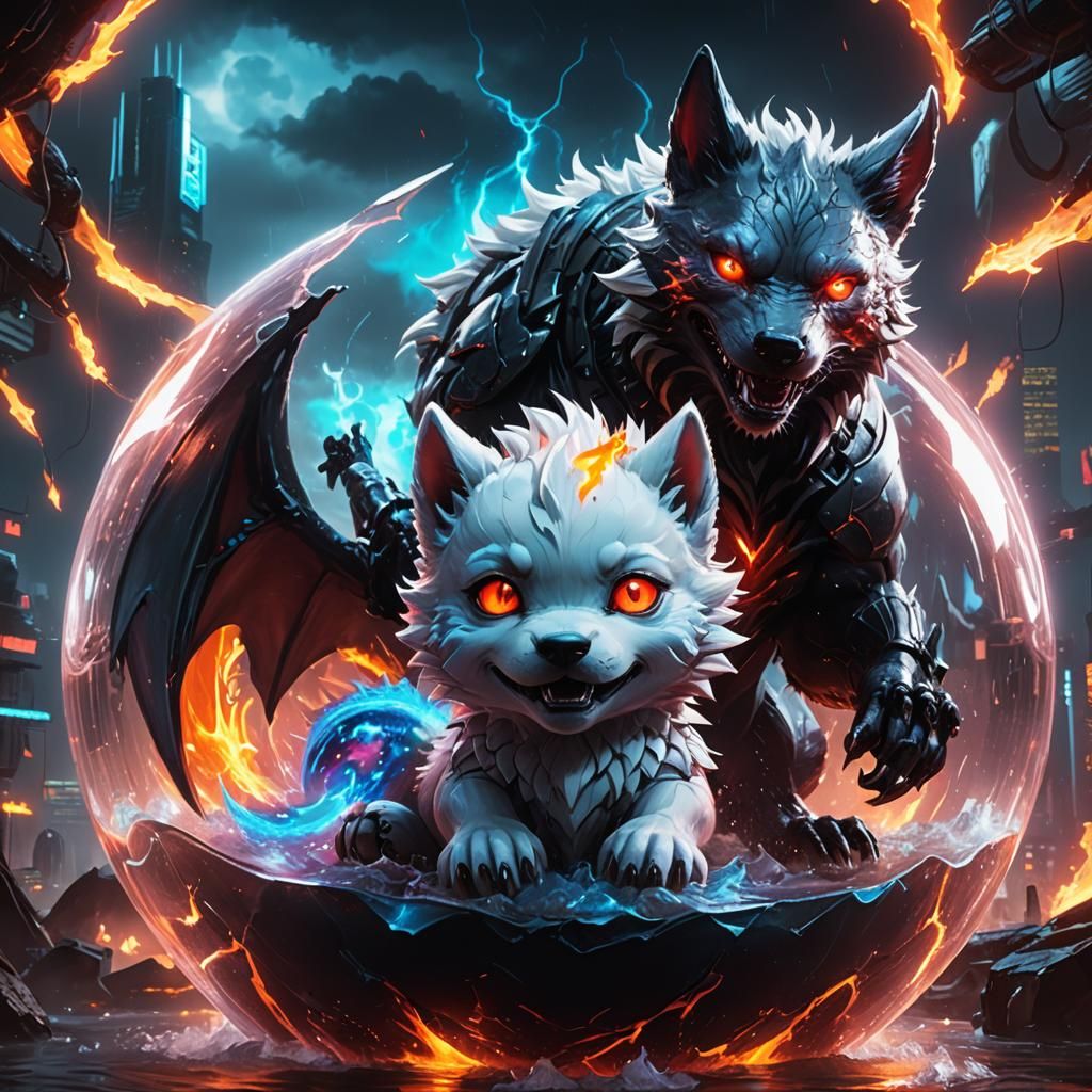 Dragonwolf in Orb: Cyberpunk Vampire Child Portrait