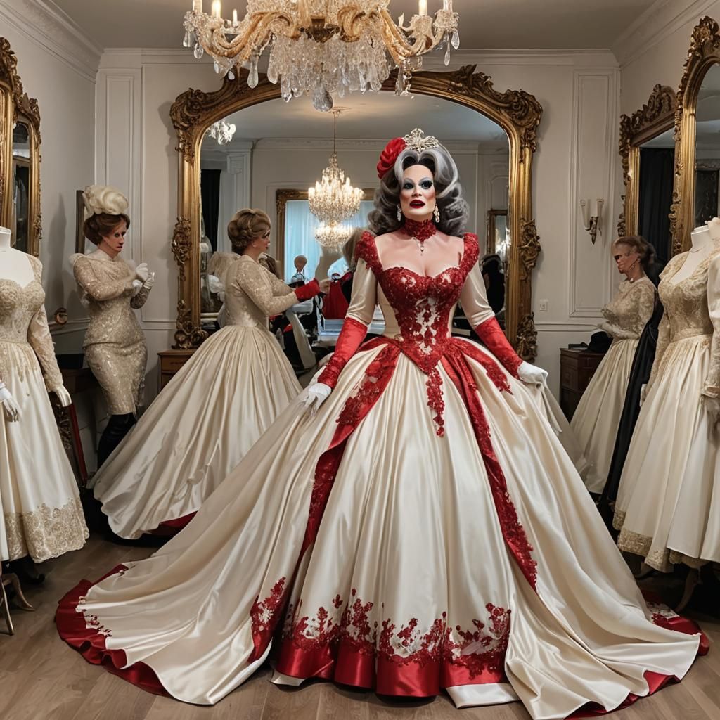 Satin Wonderland: Ancient Drag Queen in Extravagant Gowns