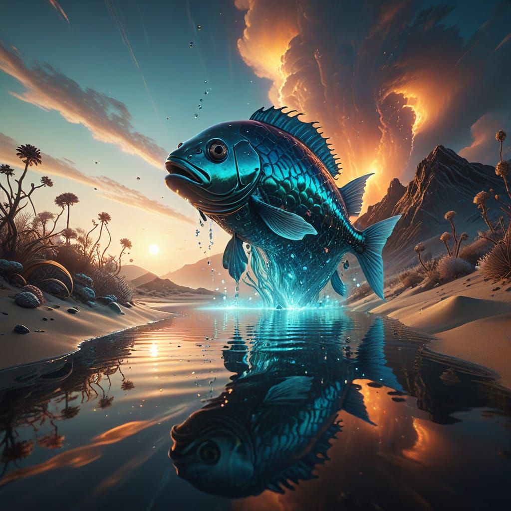 Ethereal Fantasy Figure Walks Through Liquid Mirrors in a Dr...