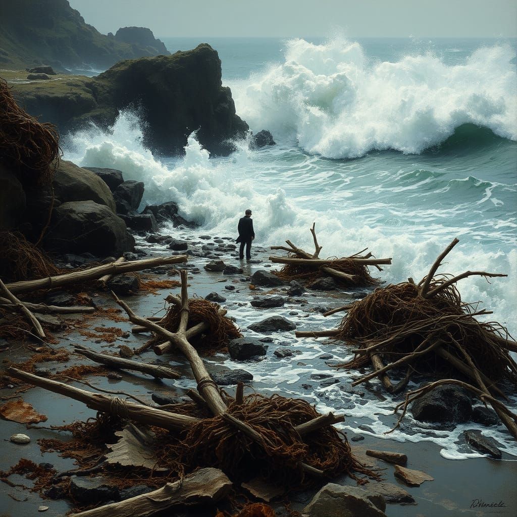 Turbulent Coastline Unleashed in Dramatic, High-Contrast Sce...