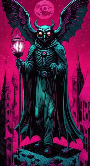 Mothman with Lantern in Giger Style