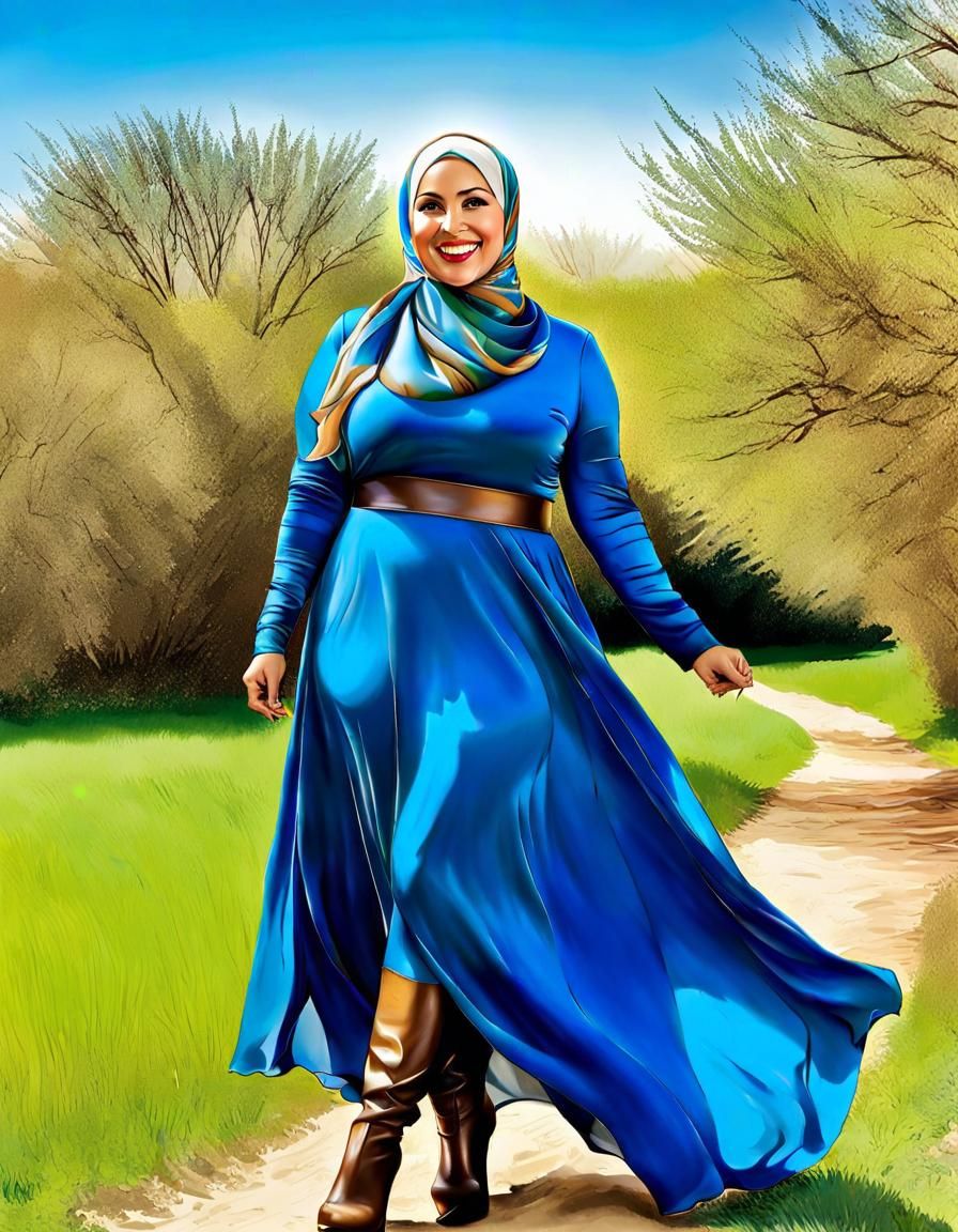 Middle Eastern Woman in Blue Dress, Pop Art Portrait
