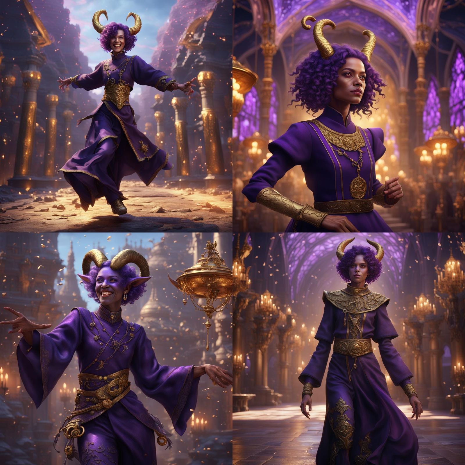 Purple Tiefling Nun Dancer, Detailed Matte Painting
