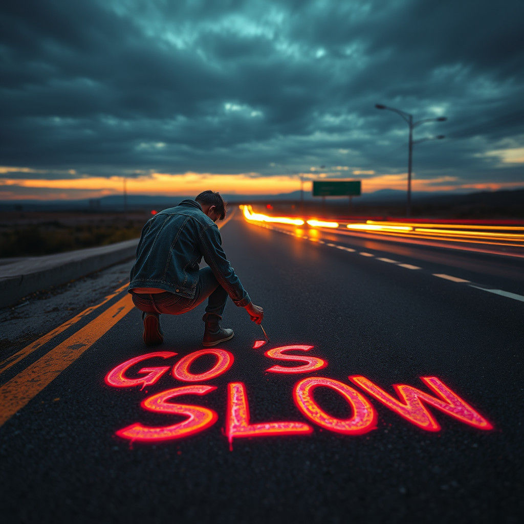 Artist Paints "GO SLOW" on Highway in 3D Cinematic Style