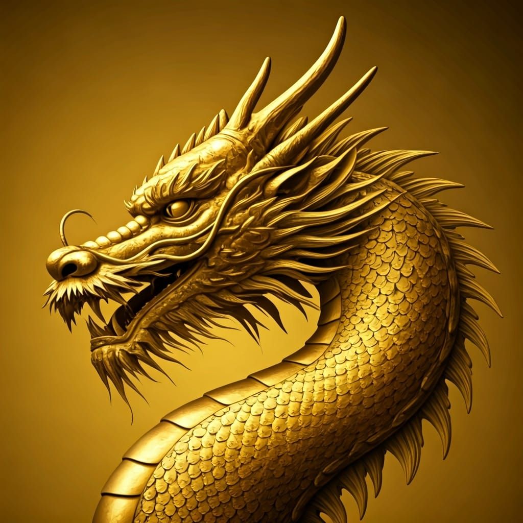 Golden Dragon Head: Mythical Majesty