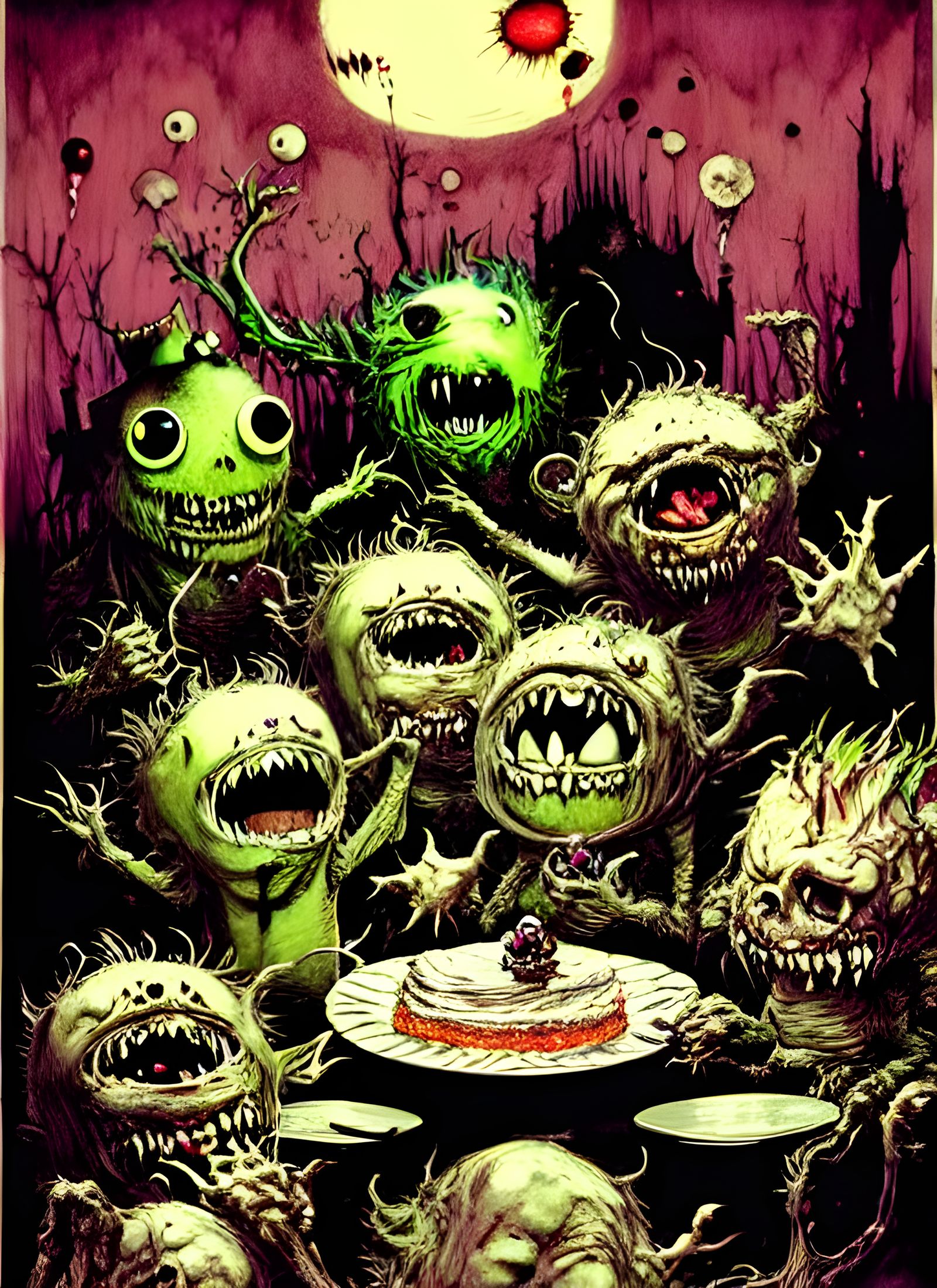 Chibi Monsters Celebrate Birthday: Cartoon Horror Style