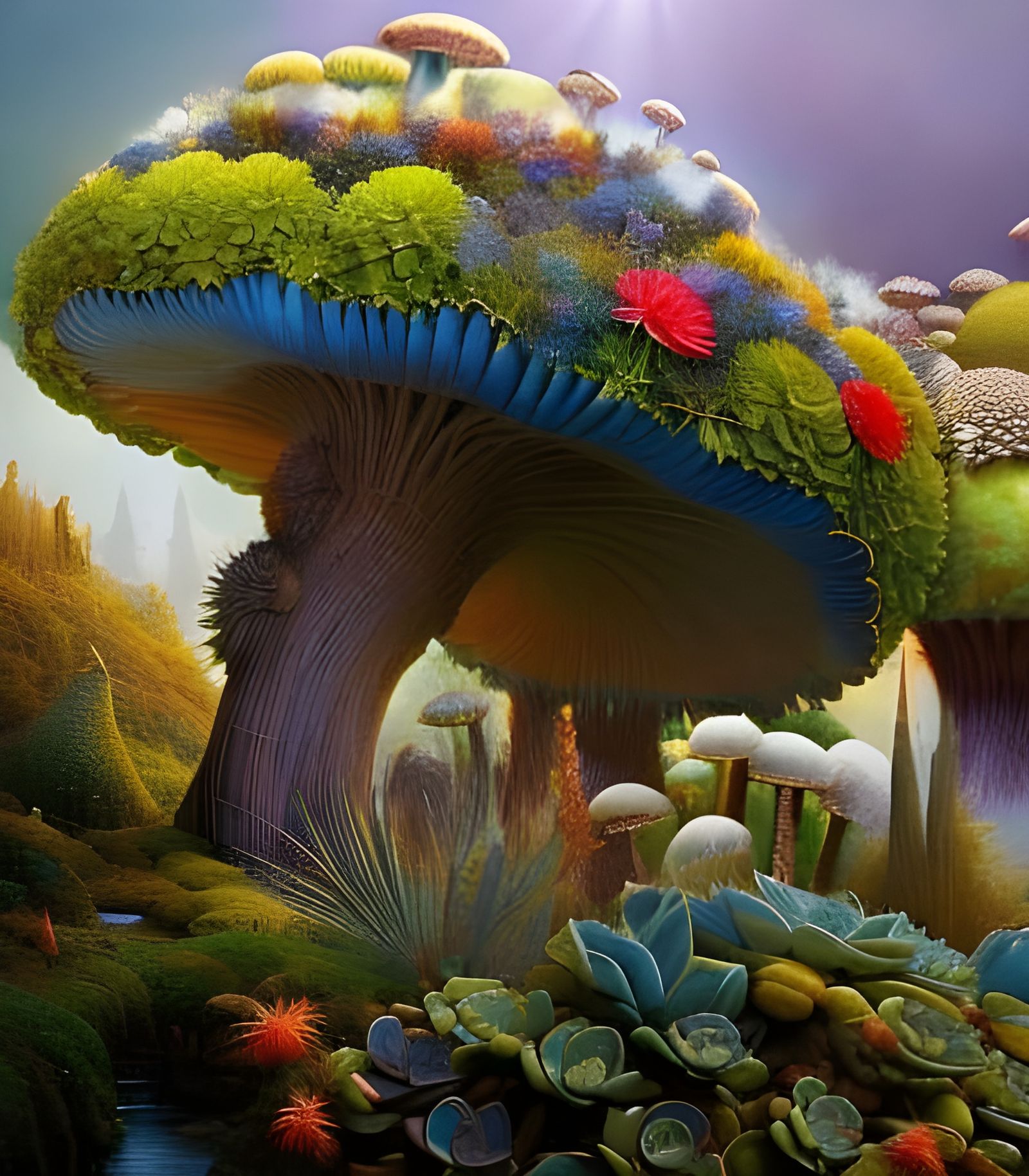 Epic Mushroom and Succulent Fantasy in Digital Painting