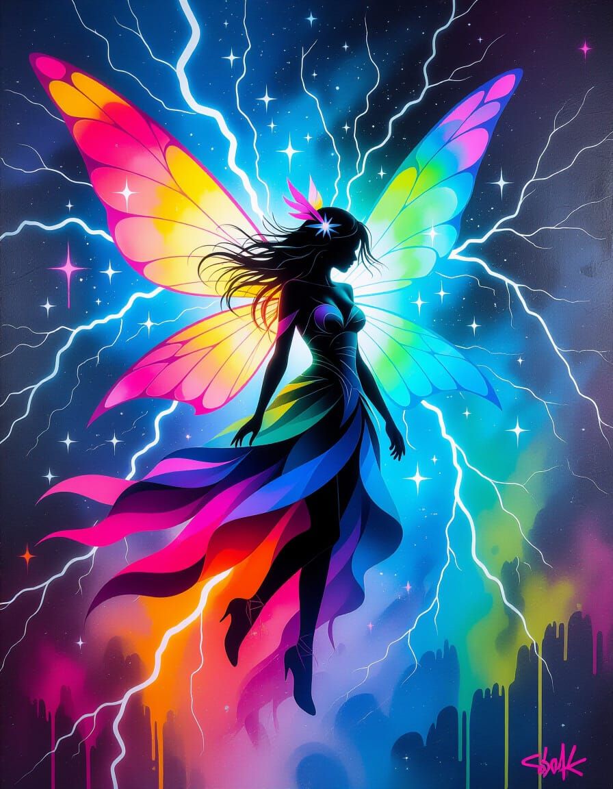 Polychromatic Fairy in Ethereal Graffiti Art Style