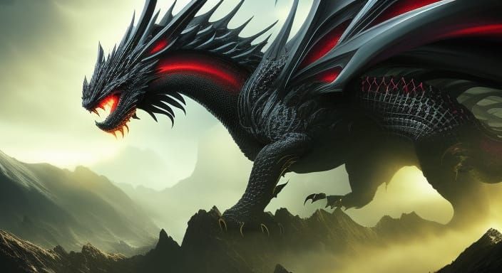 Mystical Black Dragon Portrait with Third Eye