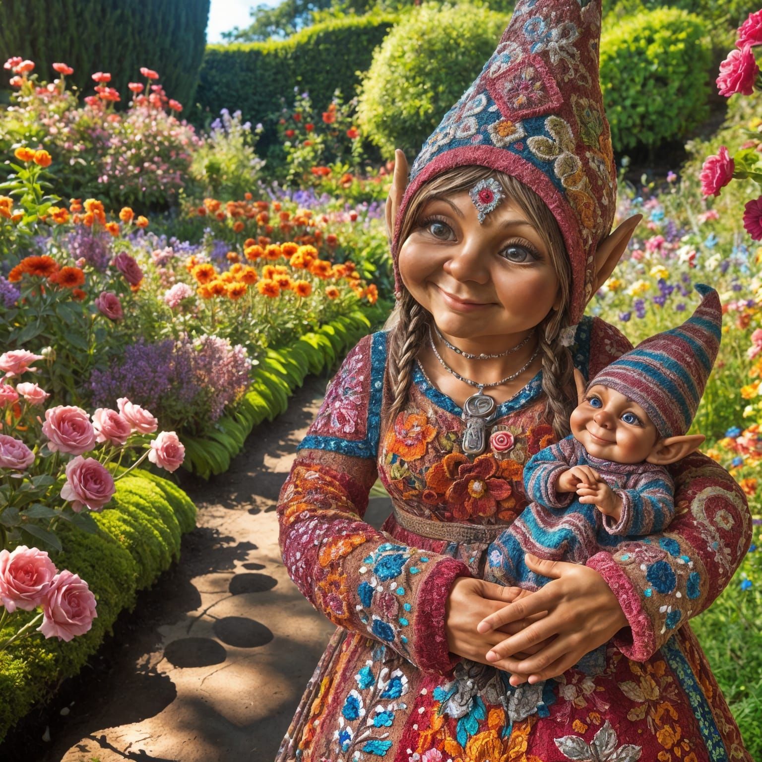 Garden Gnome Mother and Child