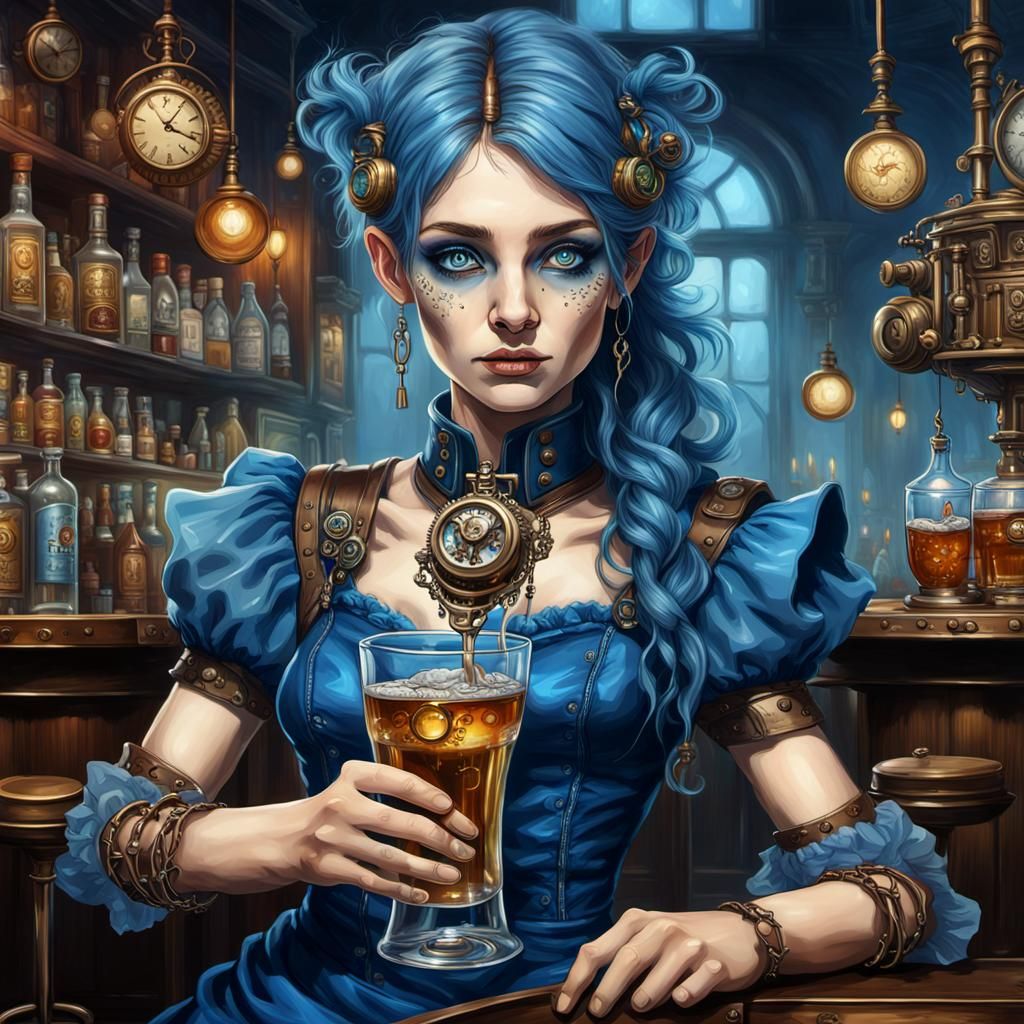 Steampunk Fae Sipping Vodka: Hyperrealistic Digital Art