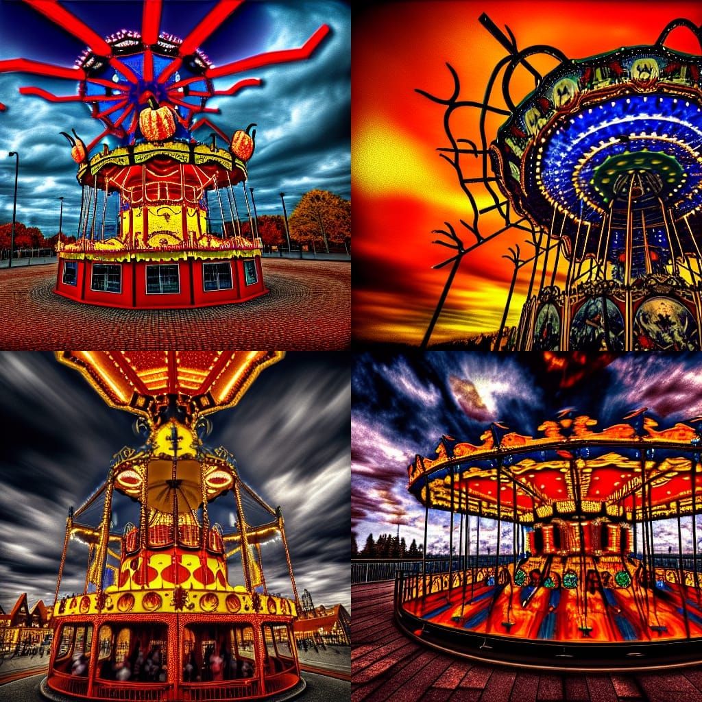 Demonic Carousel Under a Sinister Autumn Sky