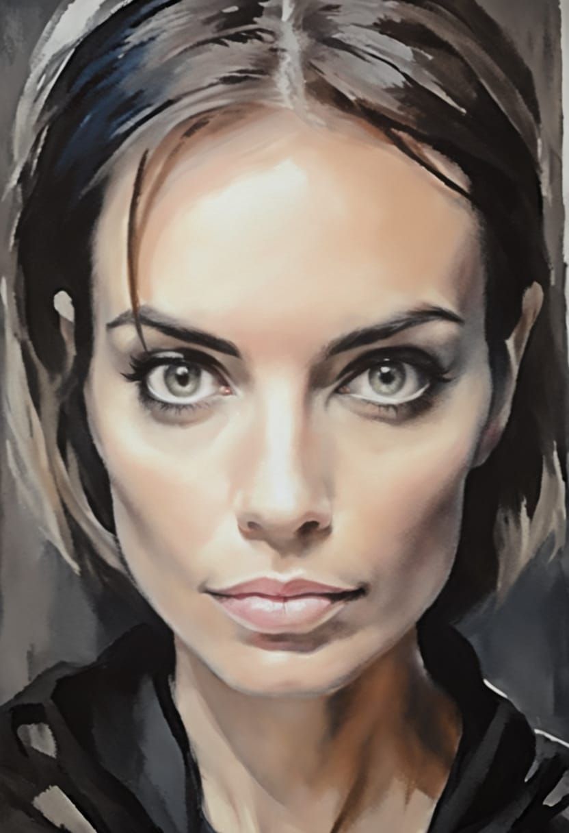 Goth Girl Portrait in Minimalist Impasto Style