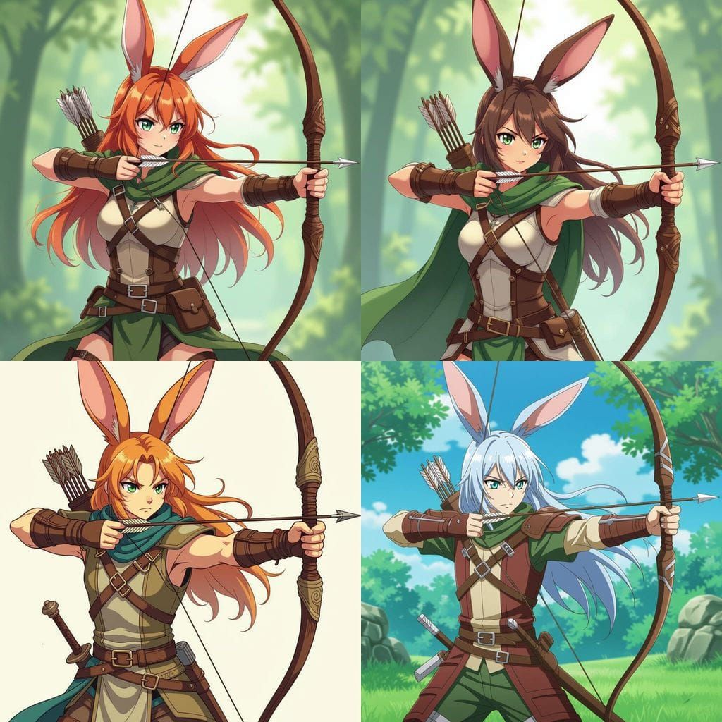 Rabbit-Eared Archer in Fantasy Shounen Anime Style