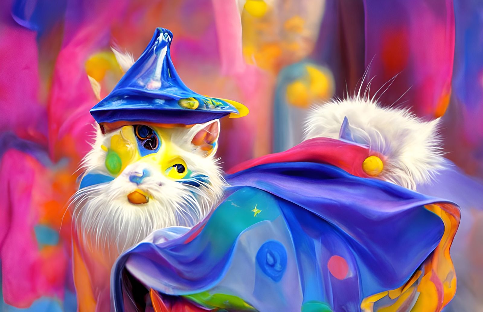 Cute Cat Wizard Portrait in Cartoonish Style
