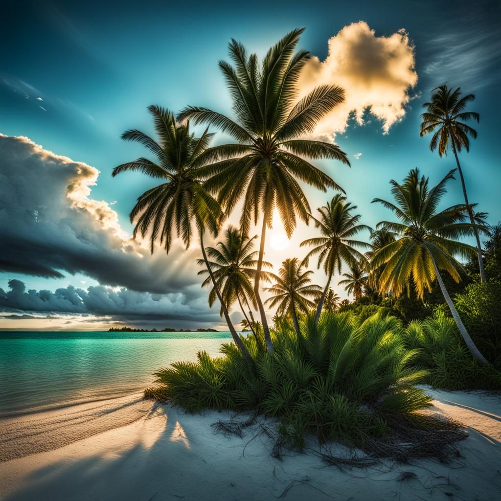 HDR Photo of a Beach in Kiribati at Sunset