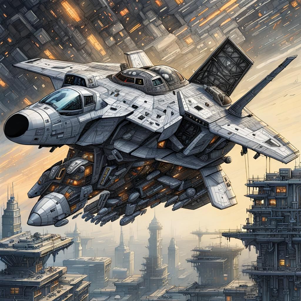Detailed War Spacecraft in Steampunk Style