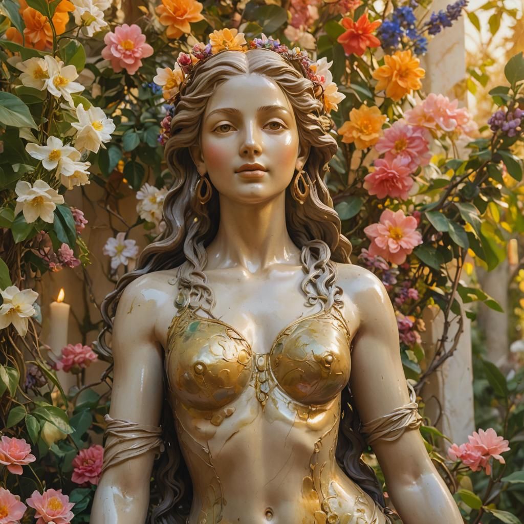 Goddess in a Golden Garden: Oil Painting