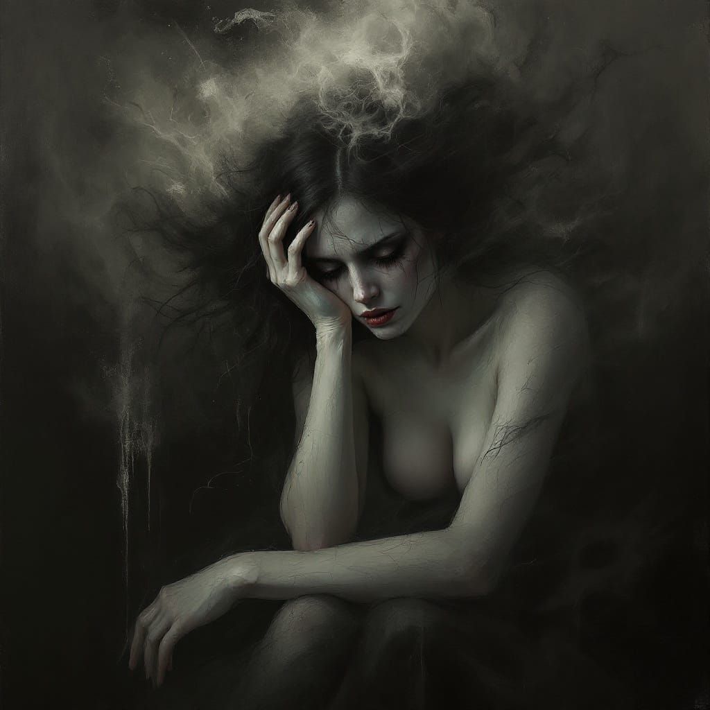 A Melancholic Woman Lost in Despairing Shadows