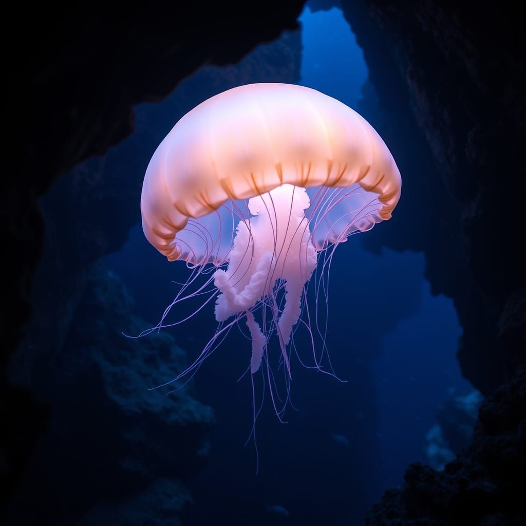 Bioluminescent Jellyfish Illuminates Deep-Sea Cave