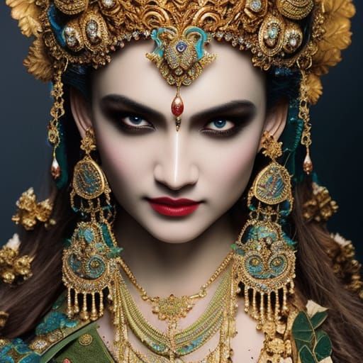 Detailed Portrait of Krishna in Jeweled Armor