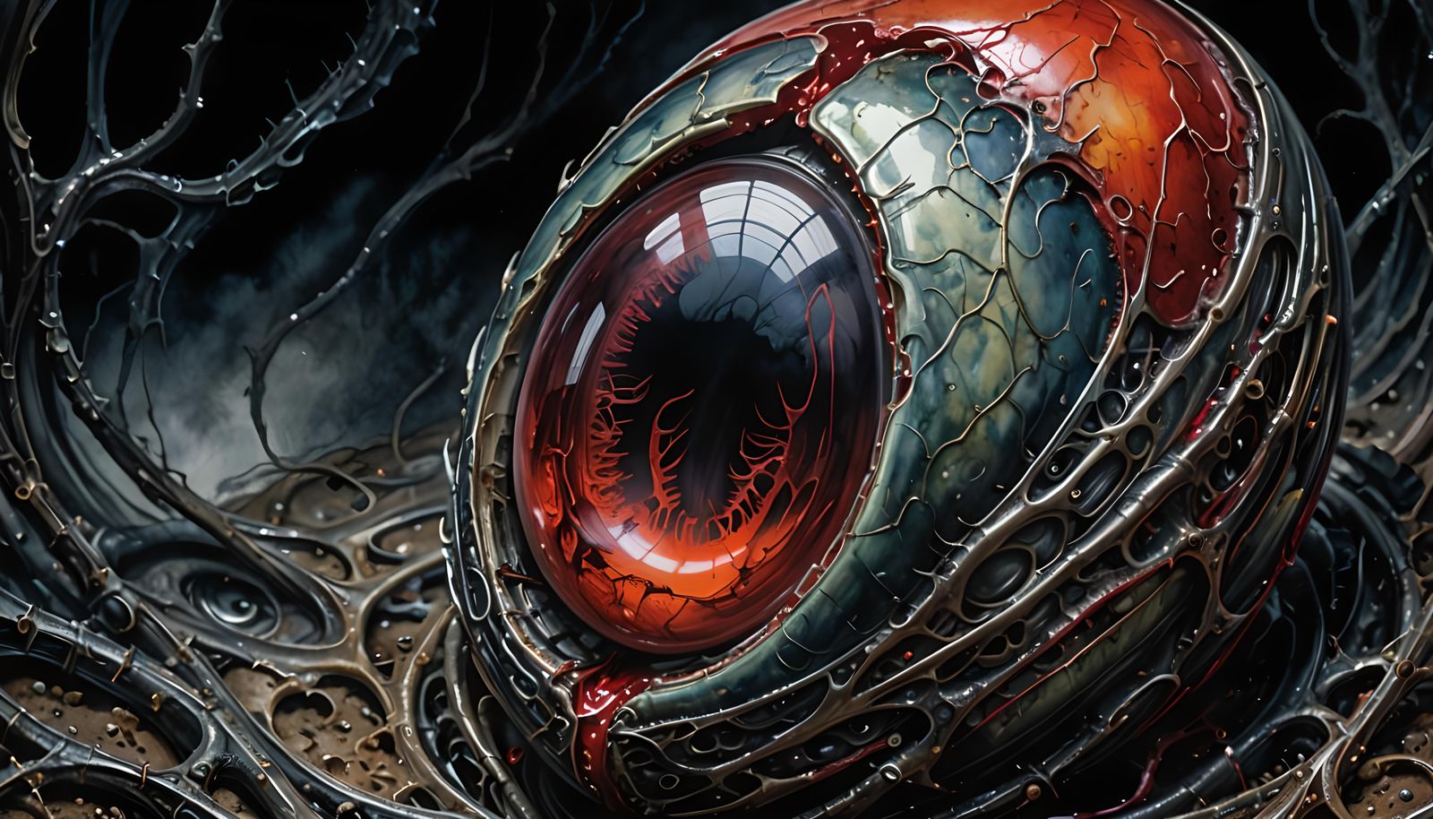 Ominous Alien Egg in Watercolour Horror Style