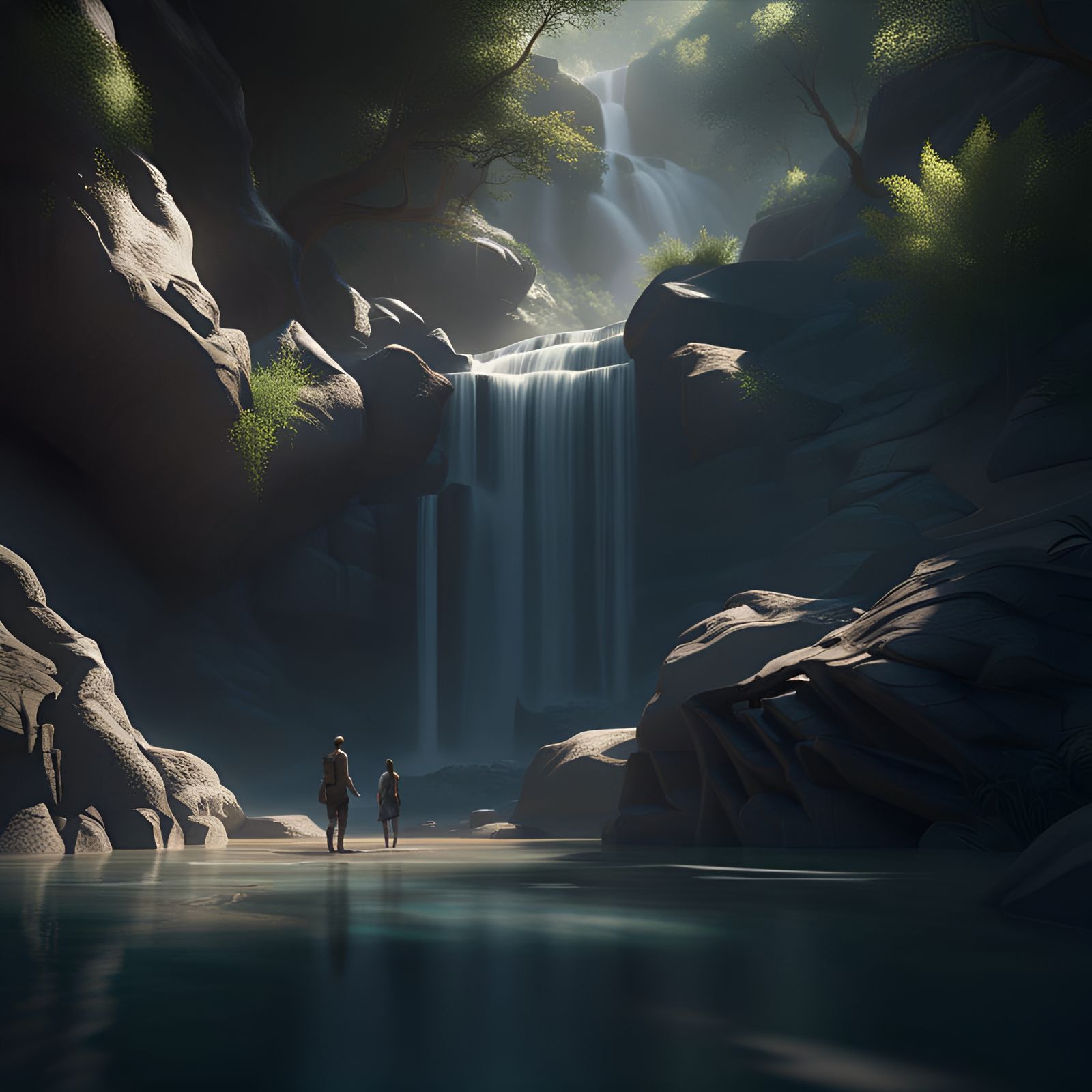 Waterfall Long Exposure with People in Nature