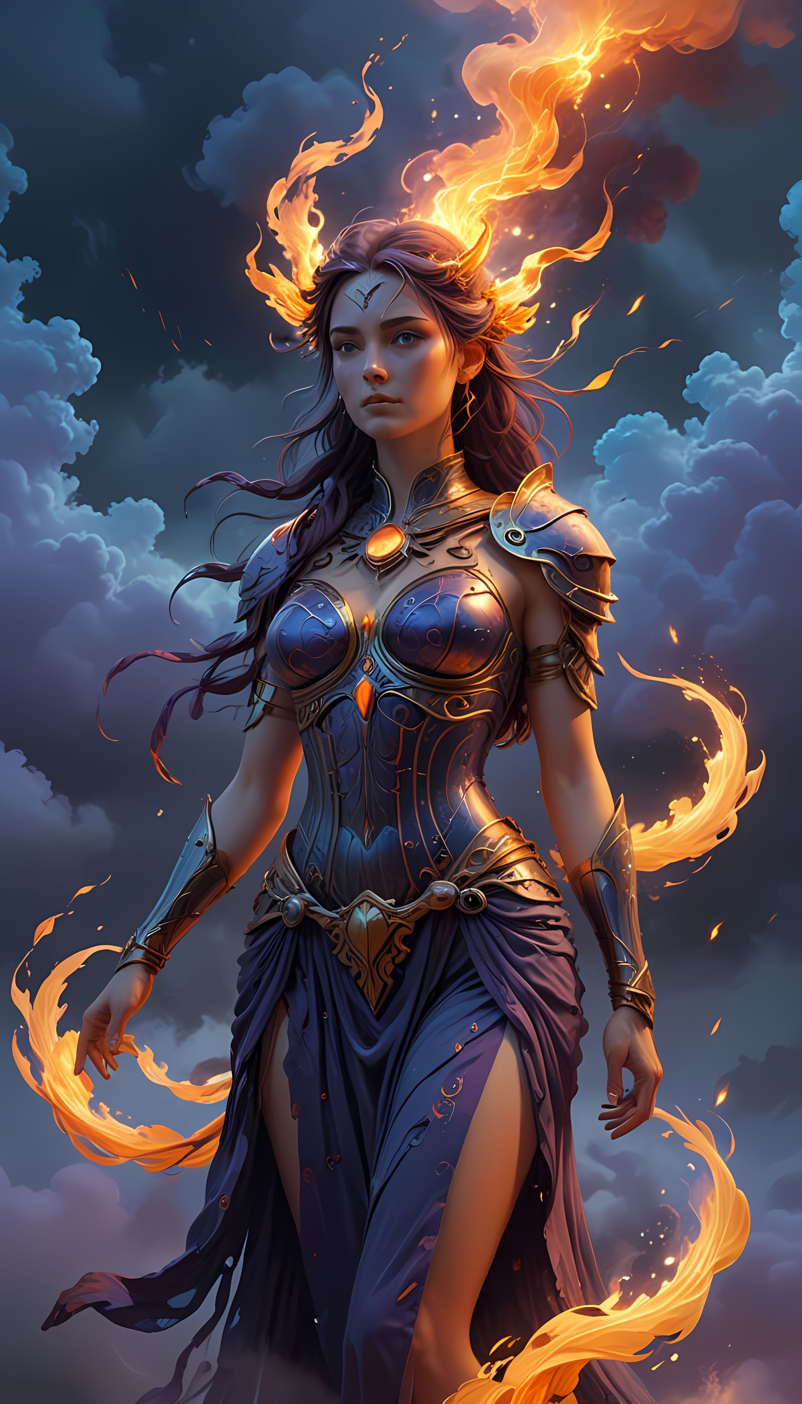 Ethereal Goddess in Fiery Mists